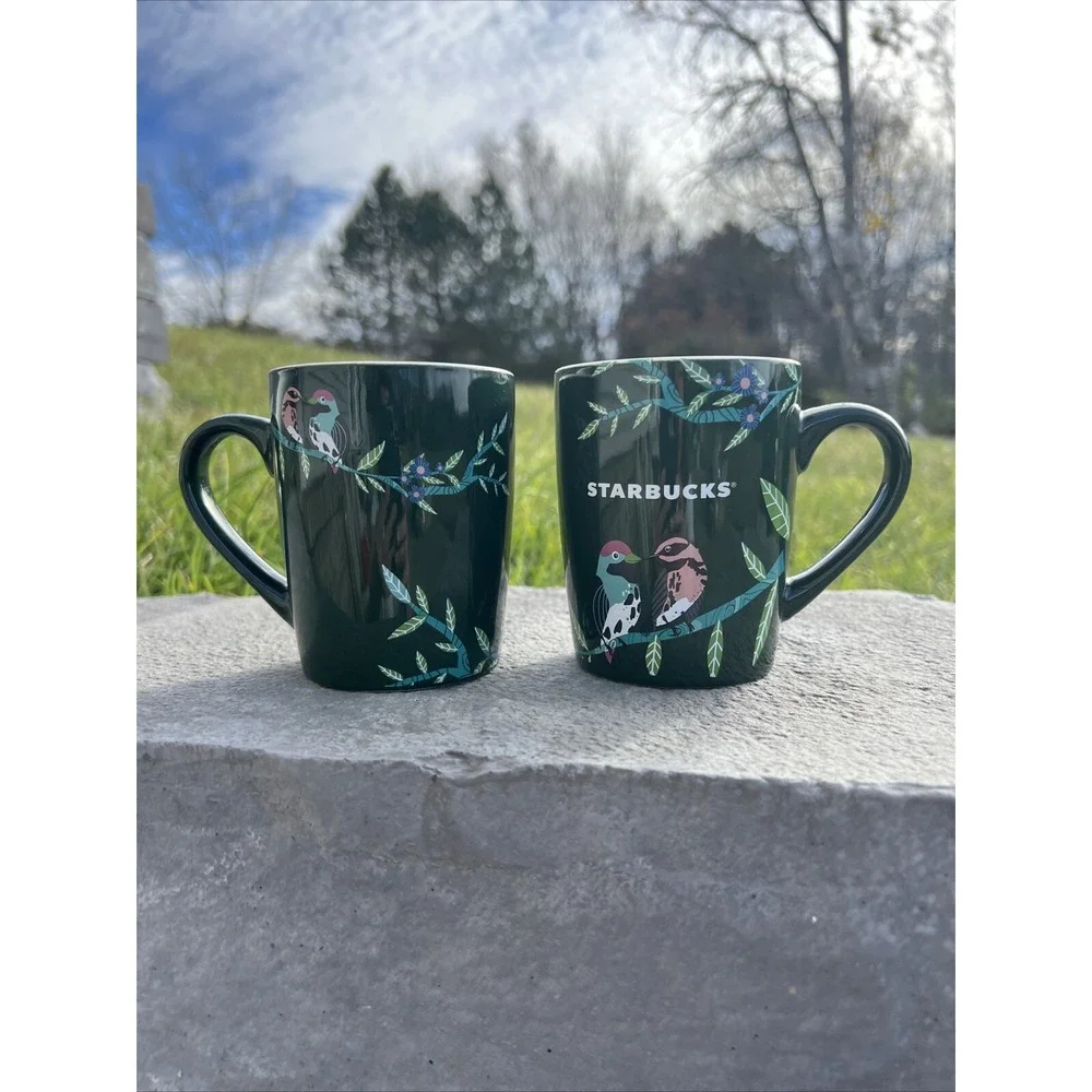 2-Starbucks 2020 Green Tropical Foliage With Birds Coffee/Tea Mug 10 oz. D4